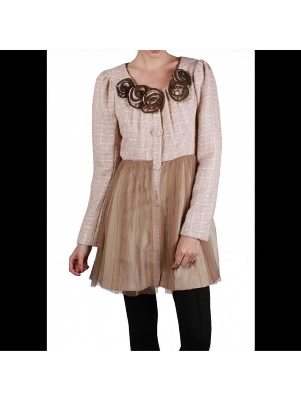 RYU Tweed Tulle Rose Plaid Metallic Button Down Blazer Jacket